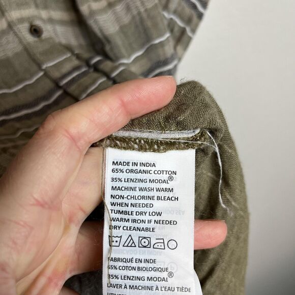 PrAna Shirt Dress Womens L Green Striped Snap Front Sleeveless Snap Hem Casual - Picture 4 of 7